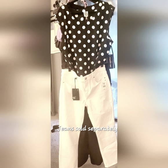 ANNE KLIEN Sleeveless Blouse Black with White Dots sz L - Picture 2 of 6